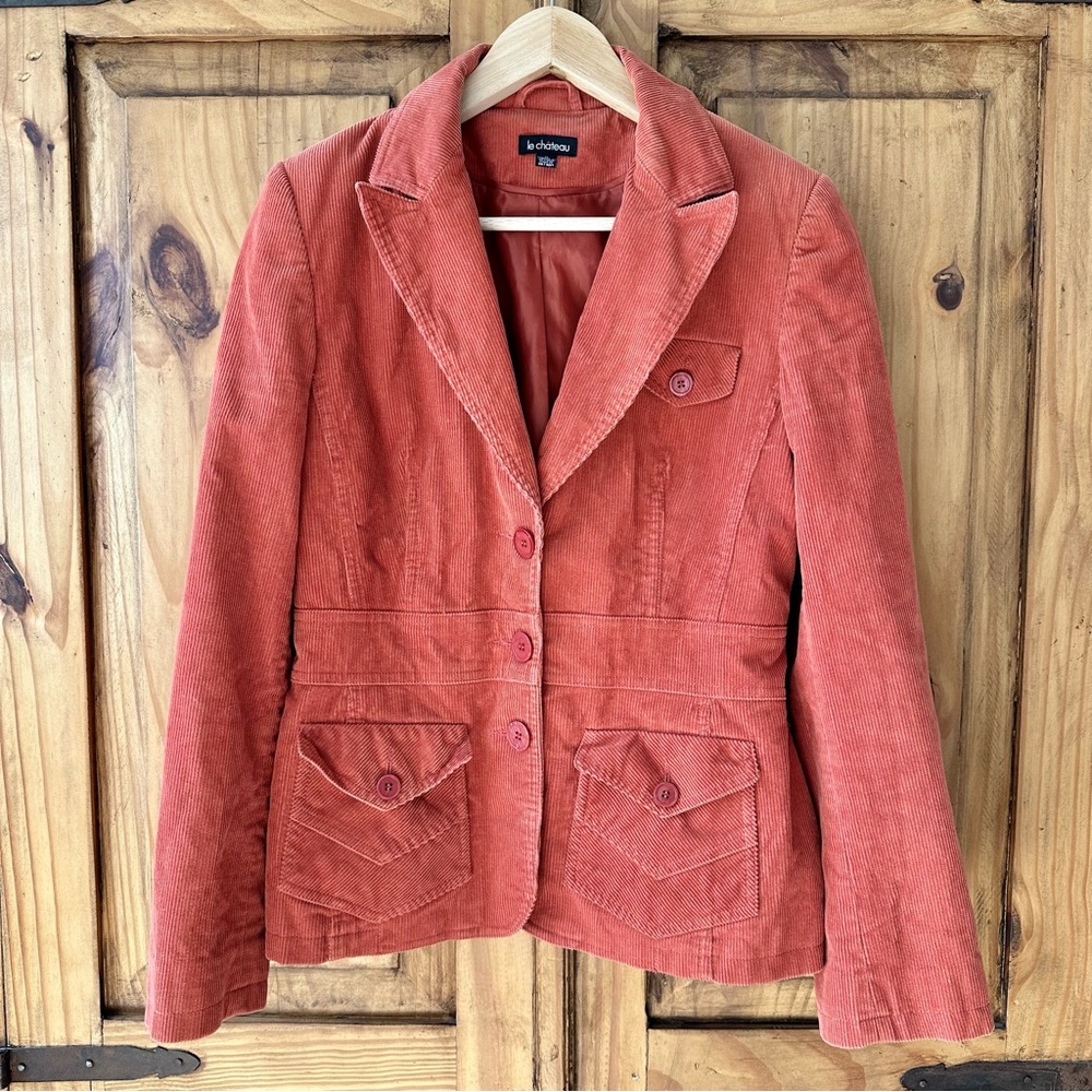 Vintage Y2K Le Chateau Terracotta Burnt Orange Corduroy Retro Blazer Jacket - M